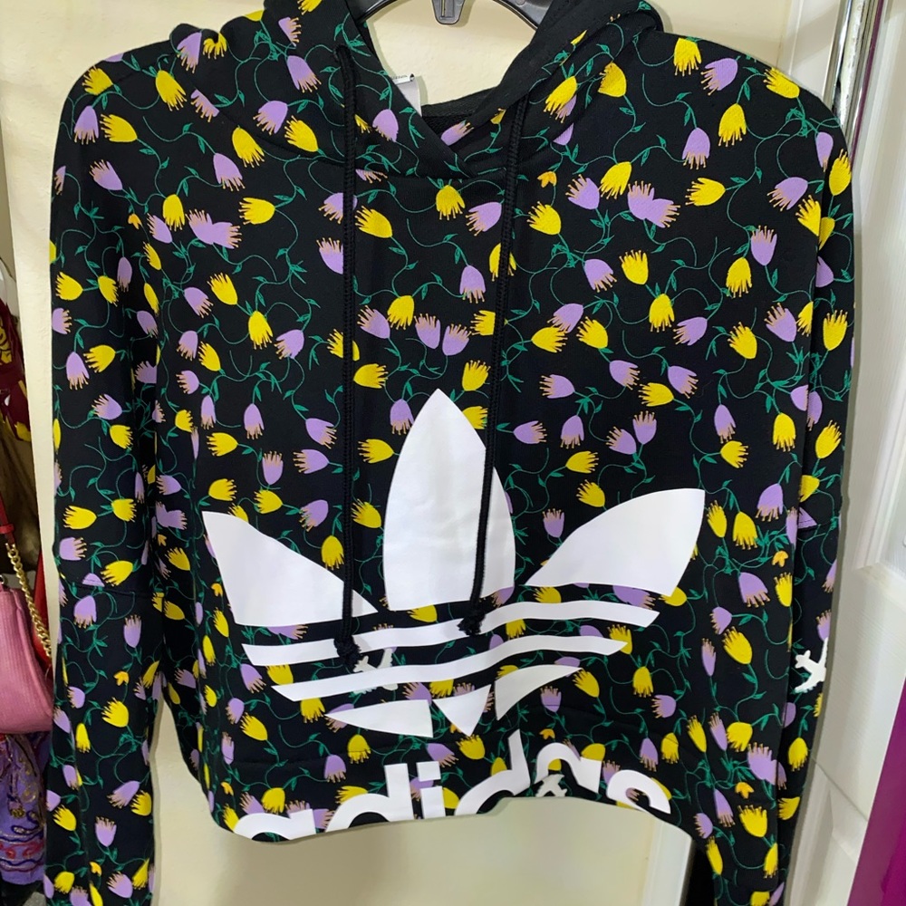 Adidas Floral Cropped Hoodie